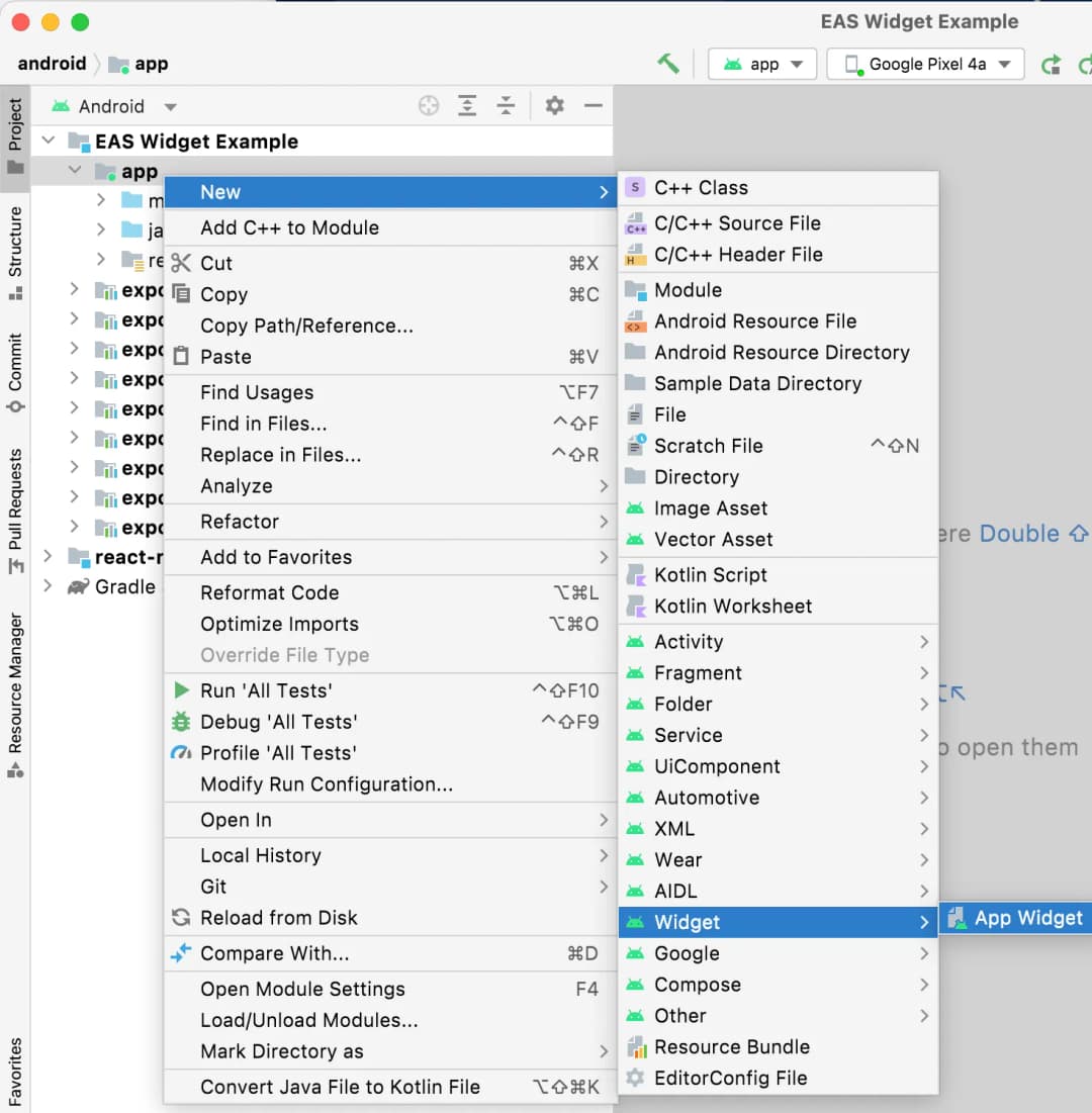 Android StudioでのWidgetの追加1